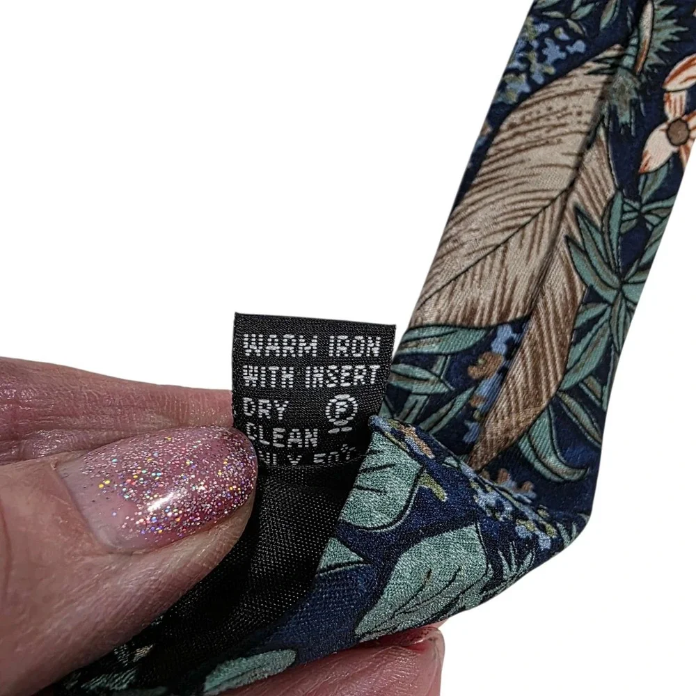 Australian Koala & Kangaroo Botanical Print Silk Necktie Blue‎ Green Handmade